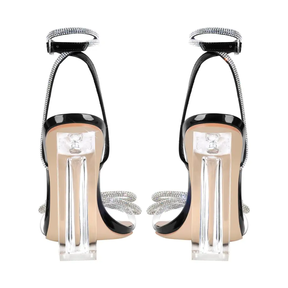 Rhinestone Bow Clear Chunky Heel Sandals