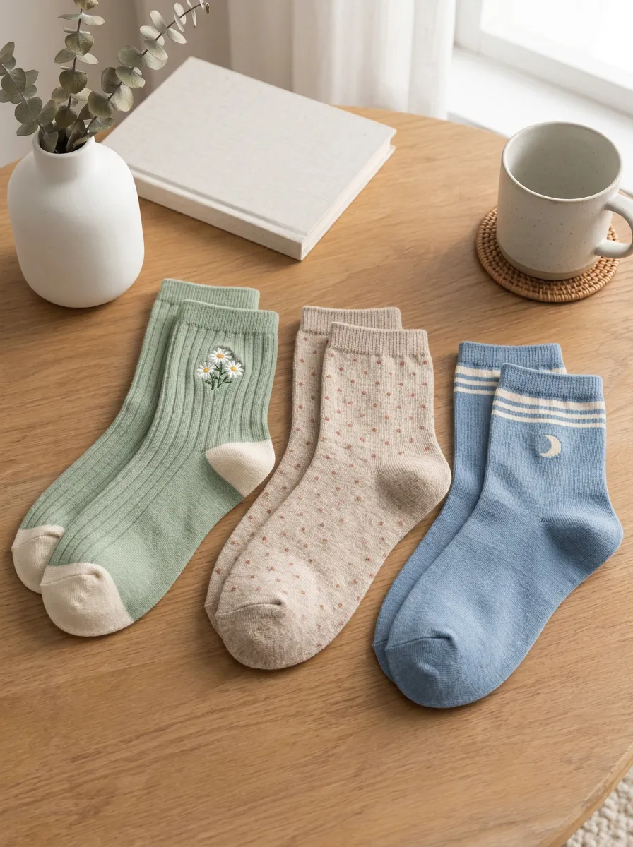 Women's Floral Polka Dot Moon Printed Cotton Socks 3-Pack