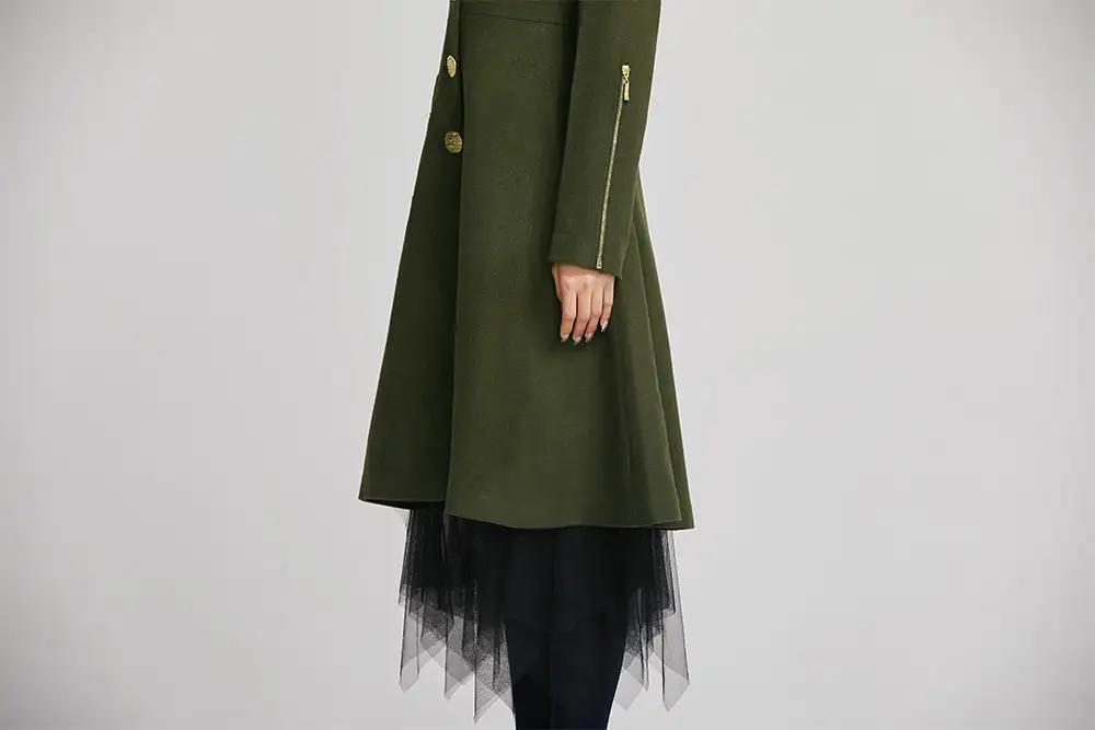 Wool Blend Tailored Pocketed Button Front Midi Coat