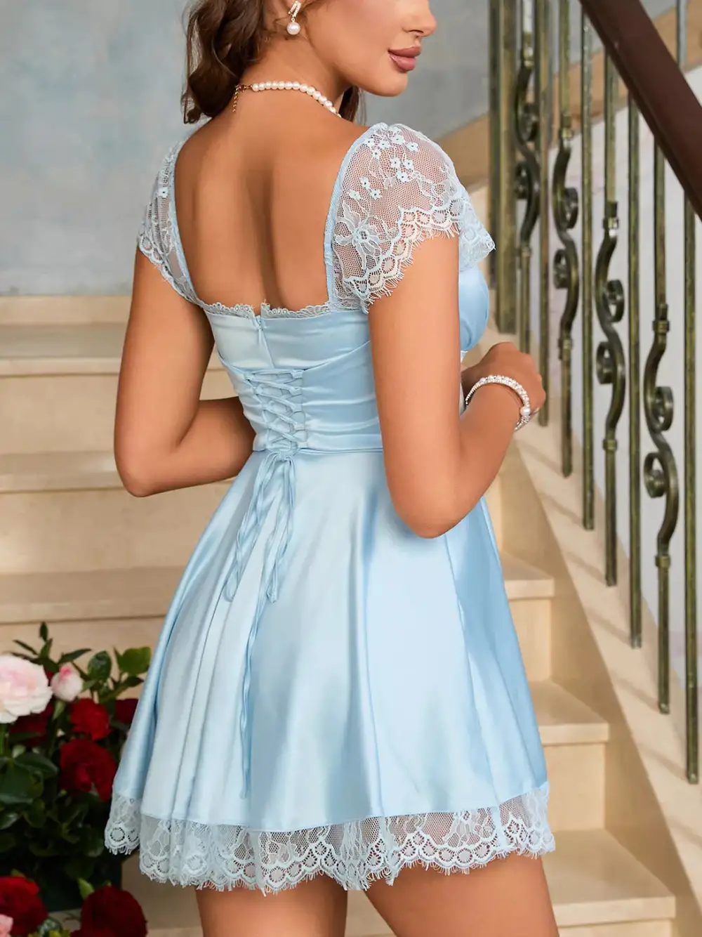 Lace Square Neck Mini Dress