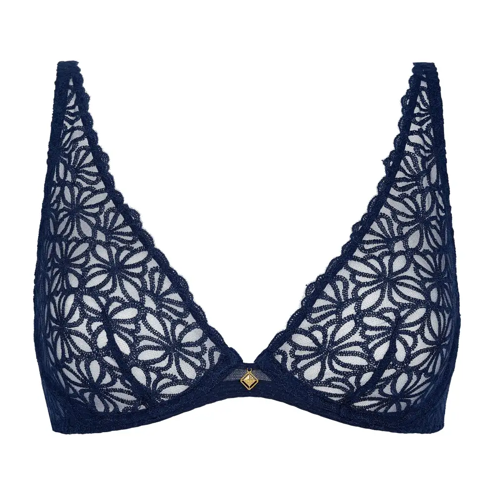 Women's Balconette Underwire Embroidery Mesh Triangle Bra