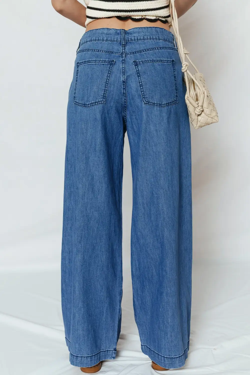 Women's Lace Up Pull on Wide Leg Jeans