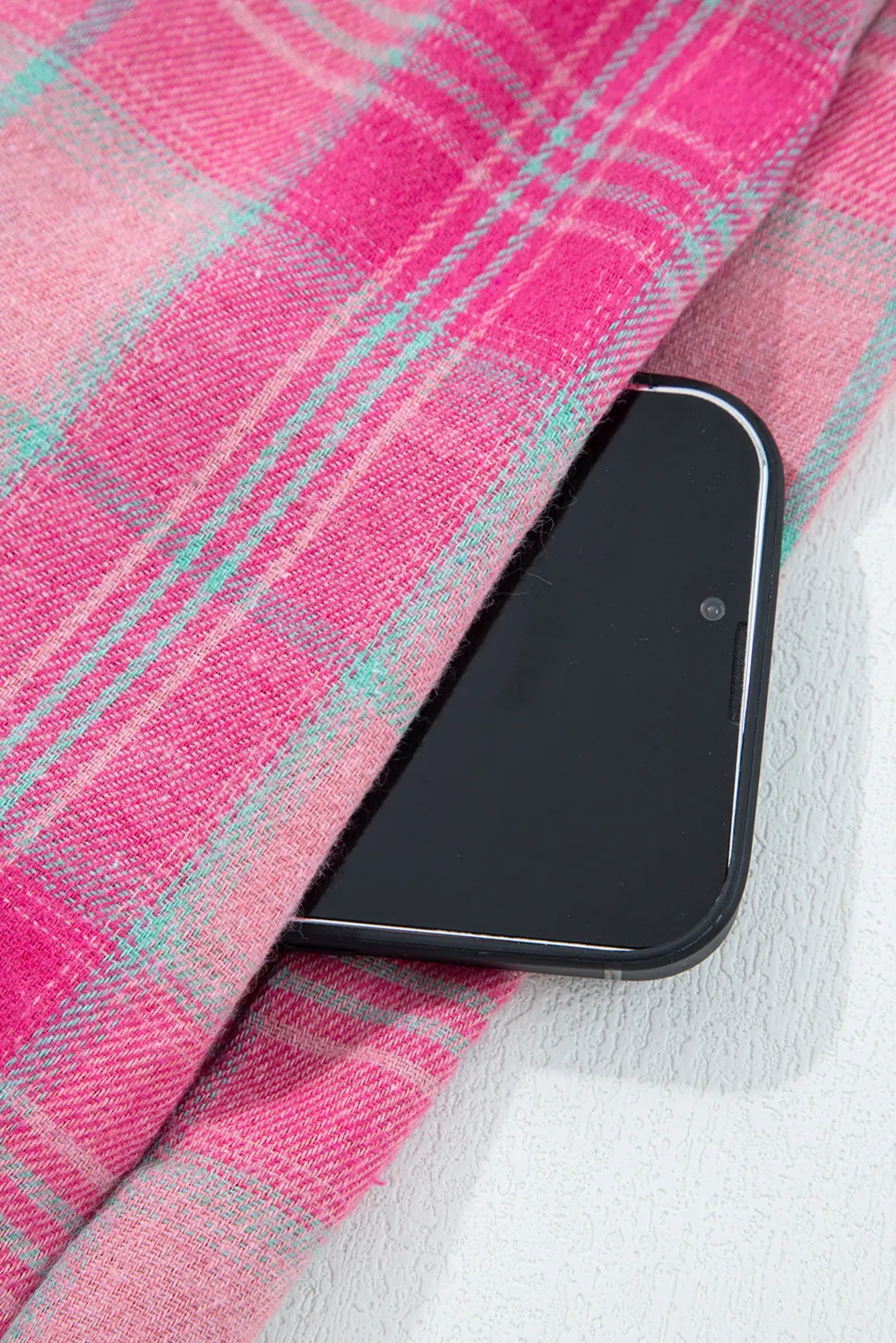 Sachet Pink Plaid Print Rounded Shirt