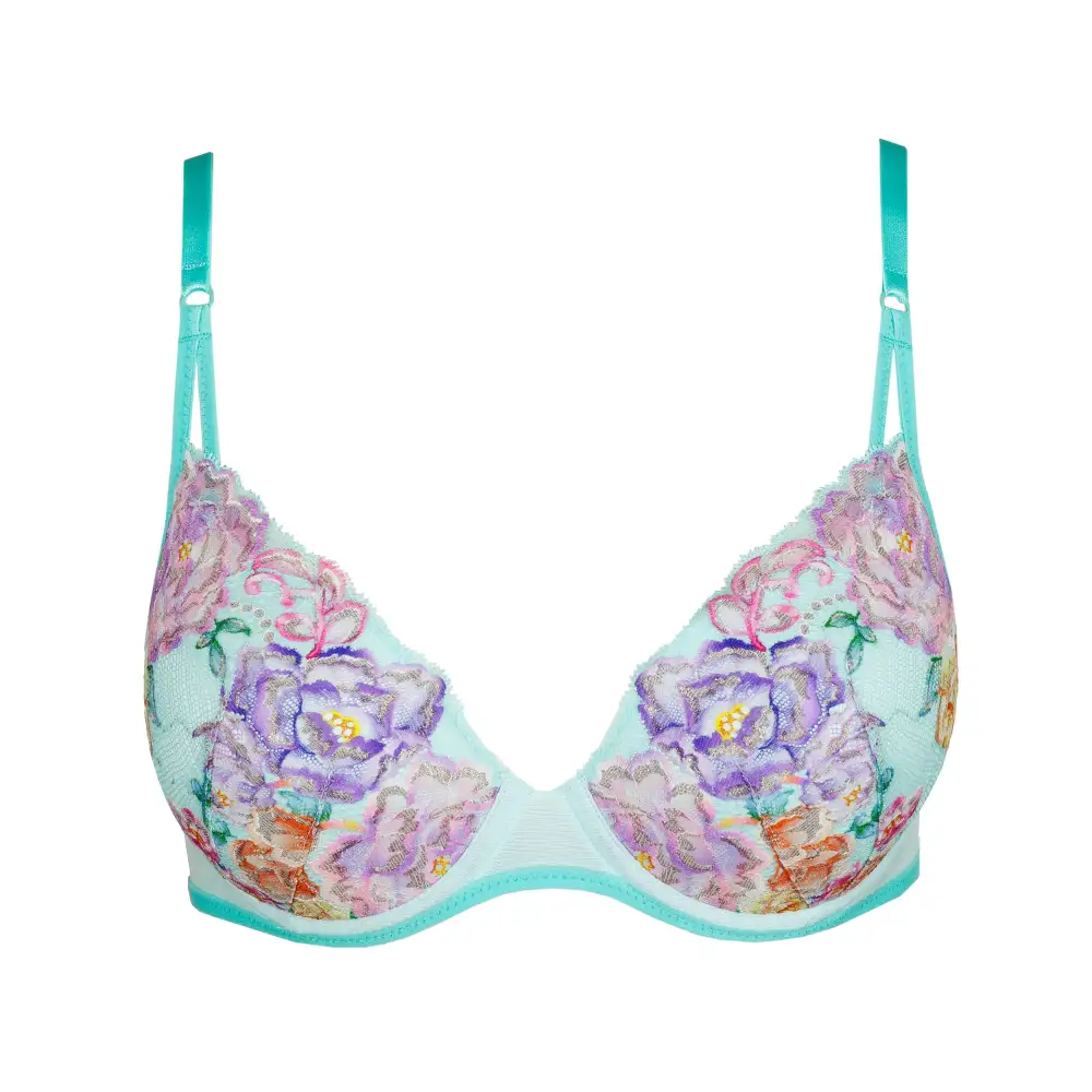 Women's Push-Up Padded Adjustable Straps Floral Detail Bra