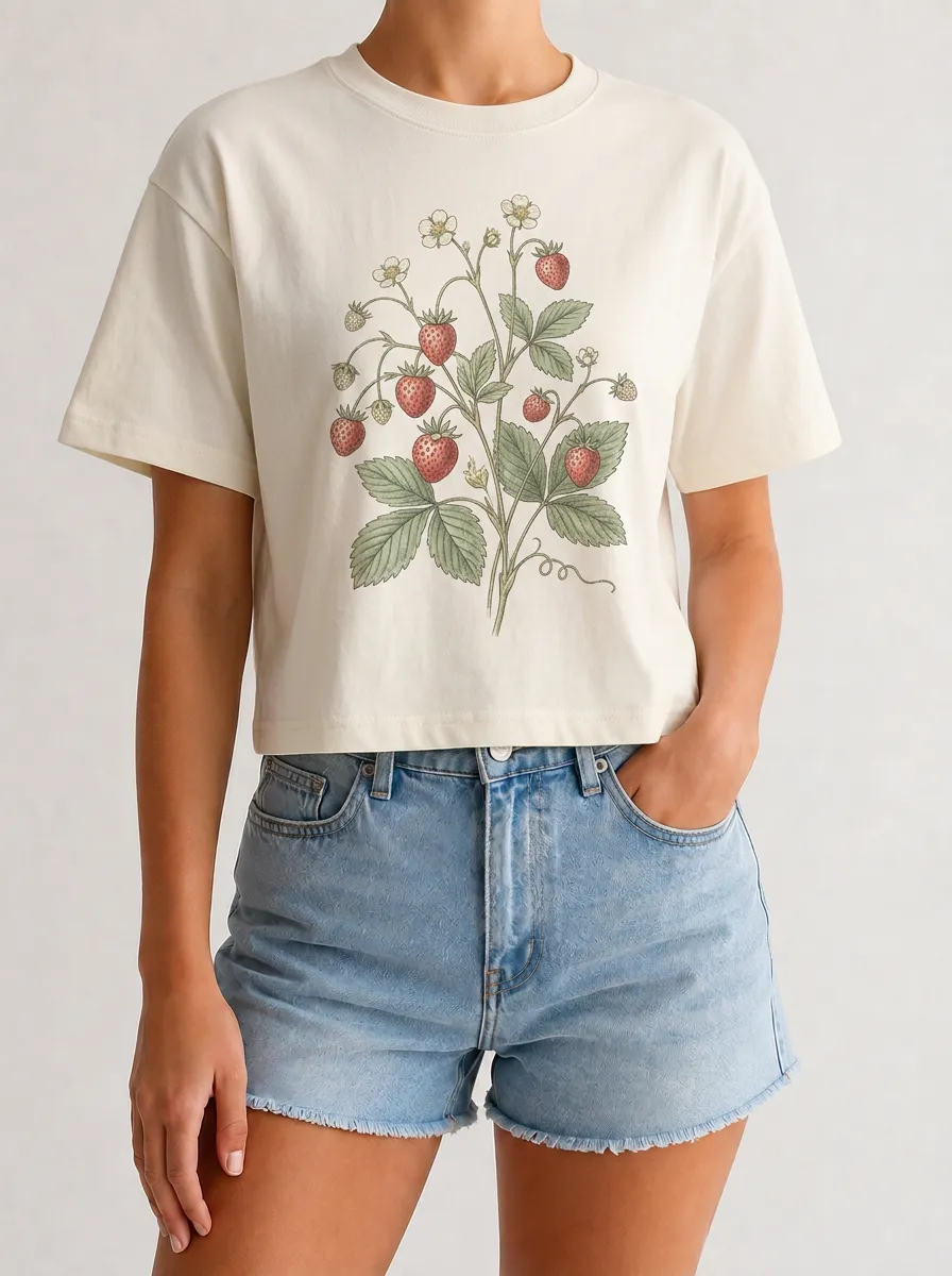 Women's Strawberry Graphic Cropped T-Shirt