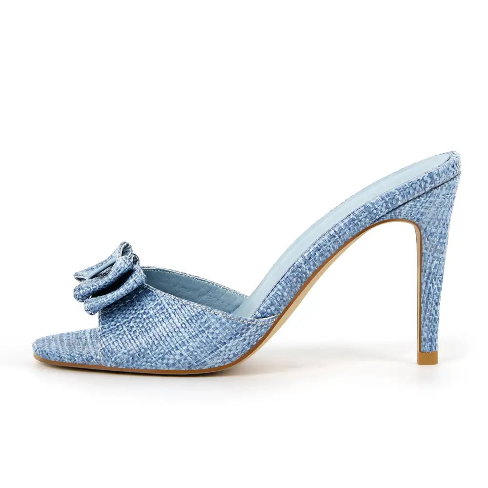 Round Toe Bow Woven Mule Sandals