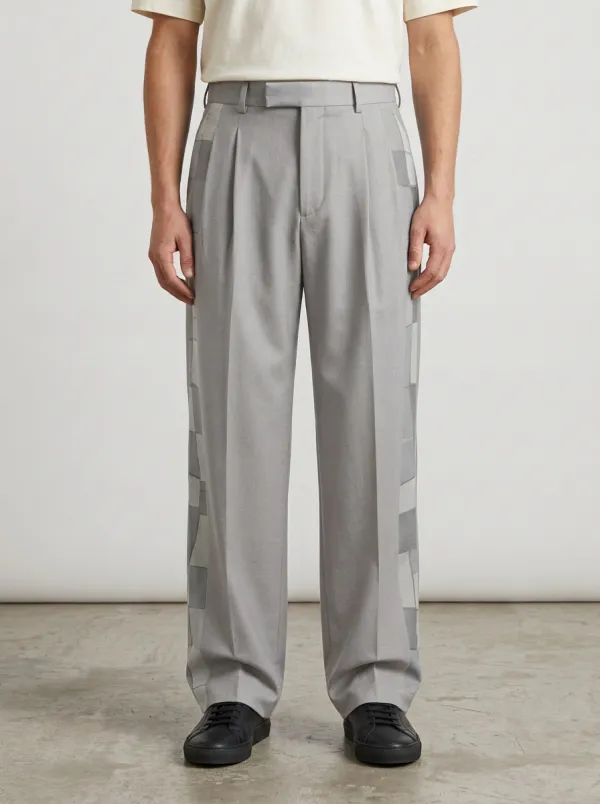 Men's Geometric Patchwork Side Printed Wide Leg Trousers