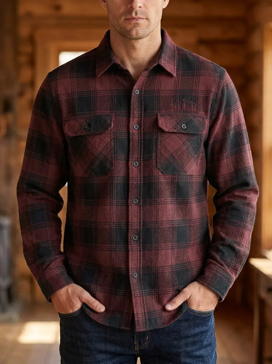 Mountain Forest Plaid Twin Pocket Shirt