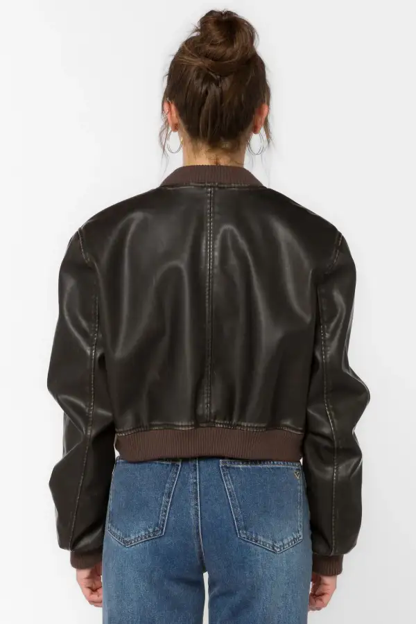 Structured Leather Look Leather Jacket