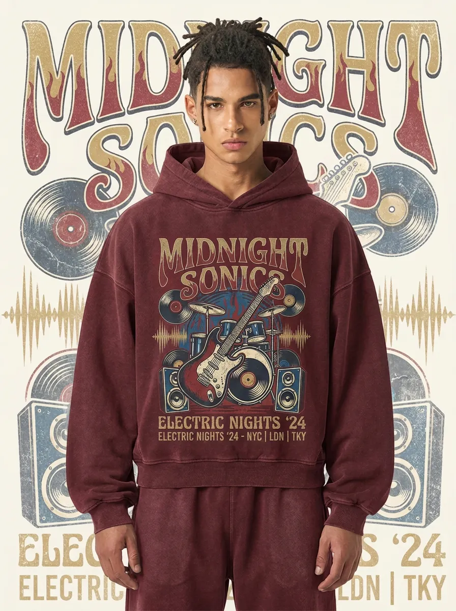 Men‘s Midnight Sonics Guitar Drum Printed Hoodie