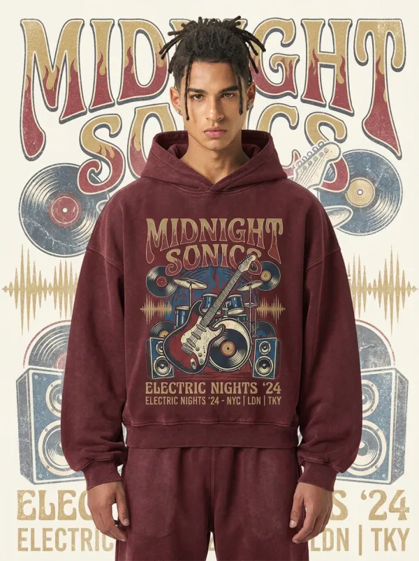 Men‘s Midnight Sonics Guitar Drum Printed Hoodie