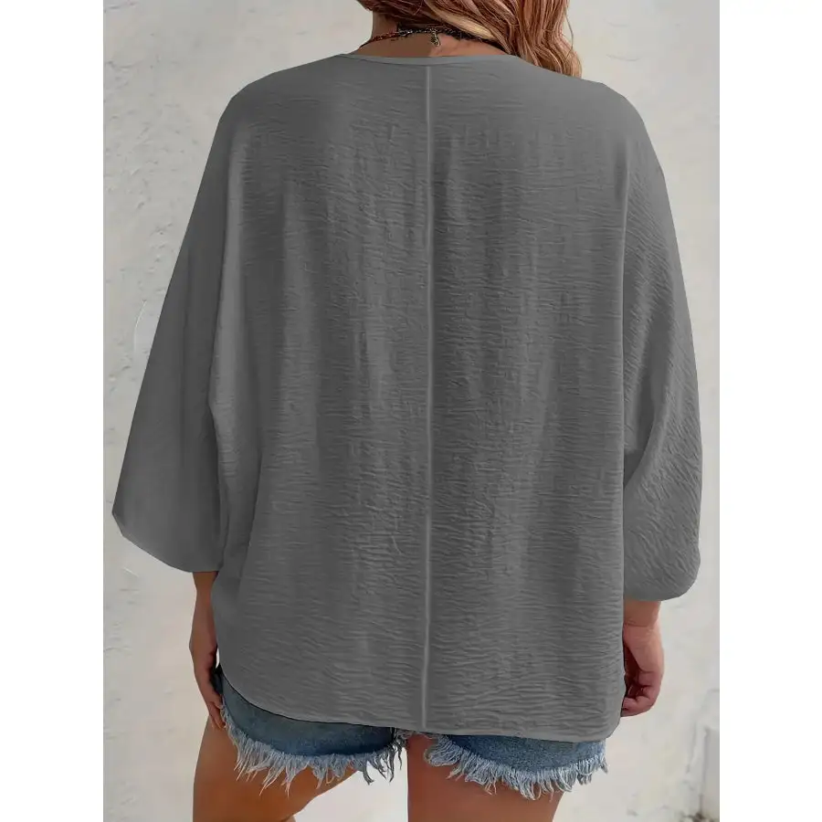 Full Size Casual V Neck Button Down Relaxed Fit Blouse Plus Size