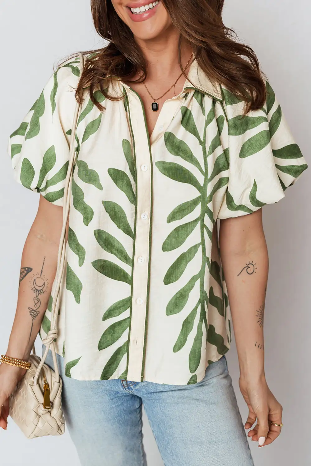 Women's Printed Balloon Sleeve Blouse