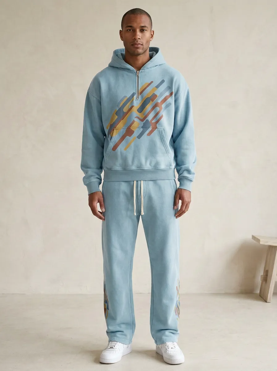 Men's Abstract Geometric Pattern Printed Hoodie Sweatpants Set Everyday Design