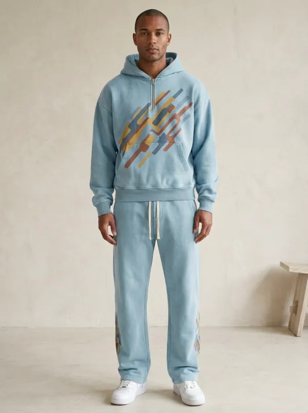 Men's Abstract Geometric Pattern Printed Hoodie Sweatpants Set Everyday Design