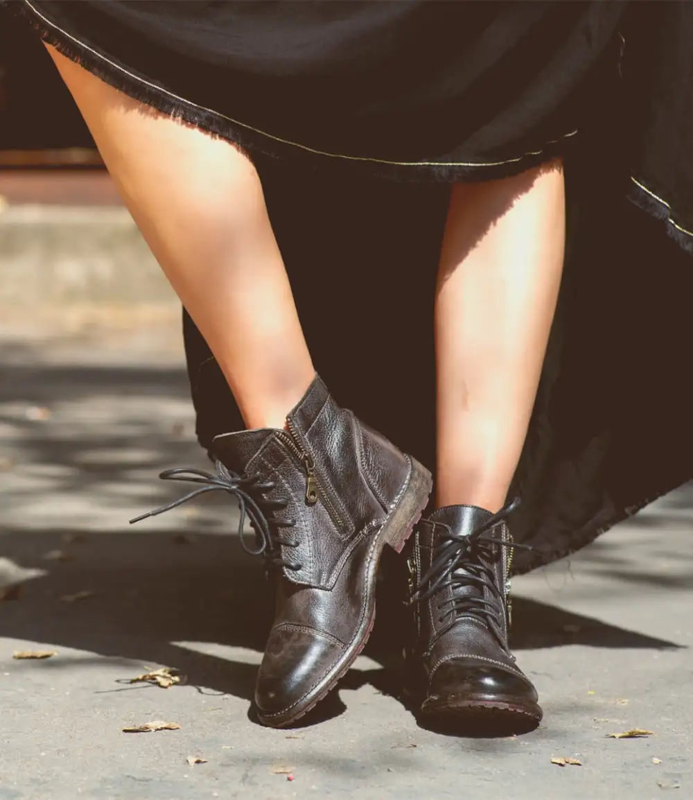 Cap-Toe Contrast-Stitched Combat Boots