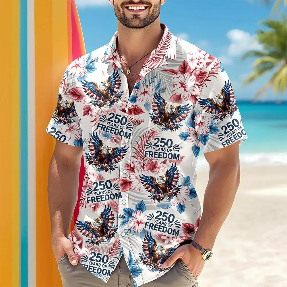 Men's Retro Hawaii Shirt Mixed Bundle 250 Years of Freedom 250th Anniversary Patriotic Shirt