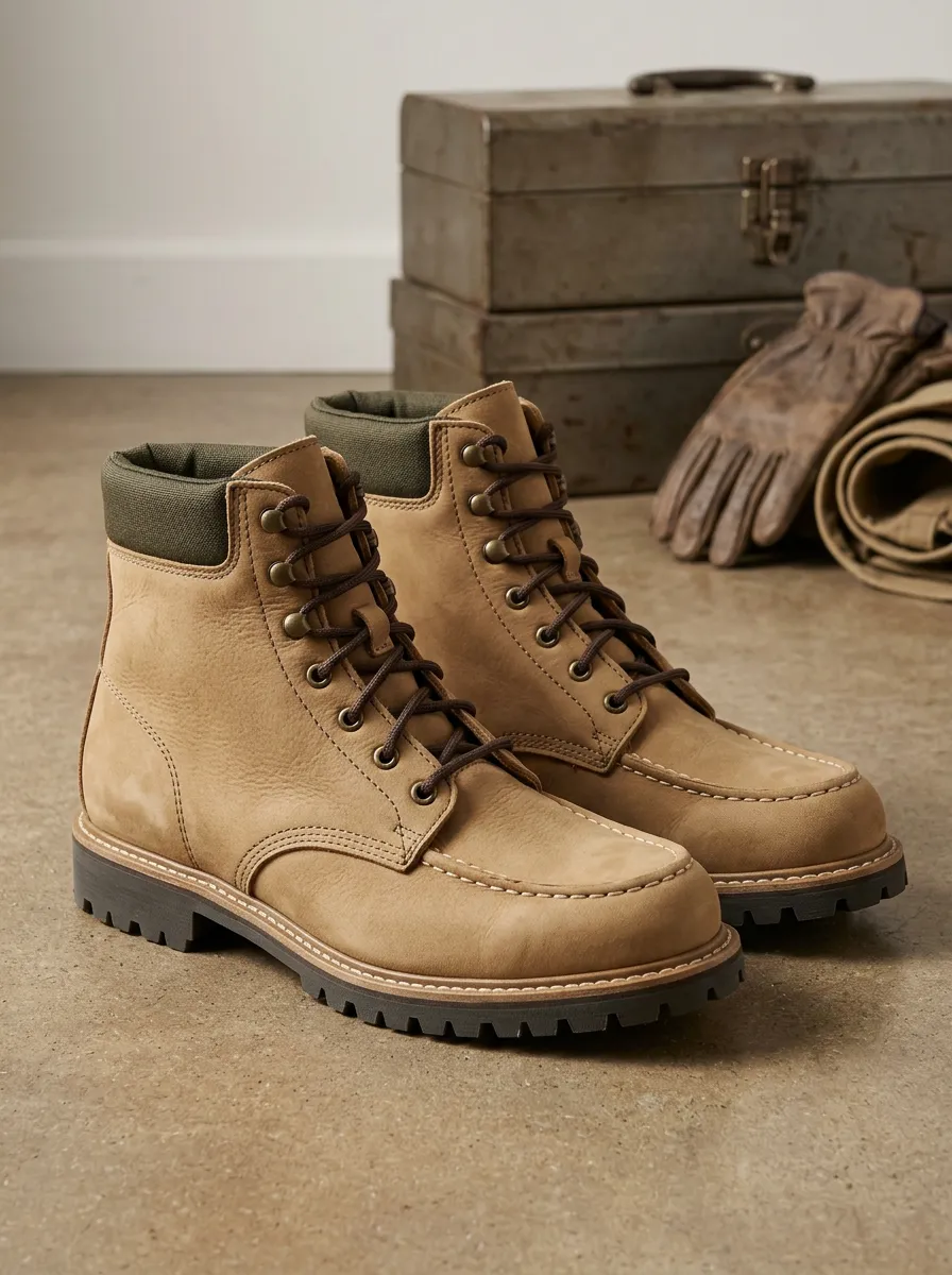 Unisex Outdoor Hiking Tan Leather Lace-up Work Boots
