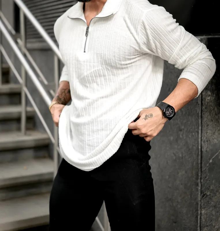 White Button-Down Long Sleeve Casual Shirt