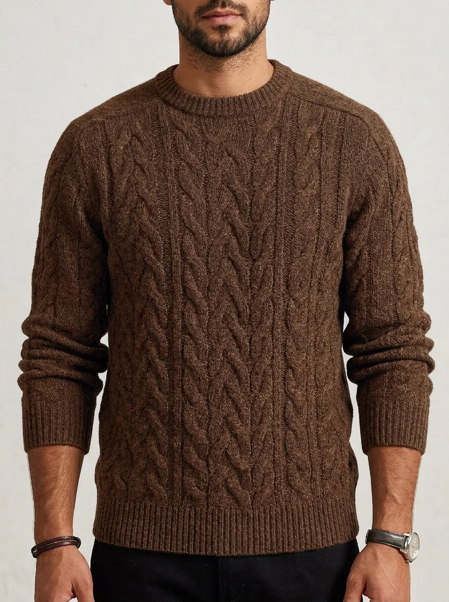 Men’s Ribbed Cable-Knit Versatile Sweater