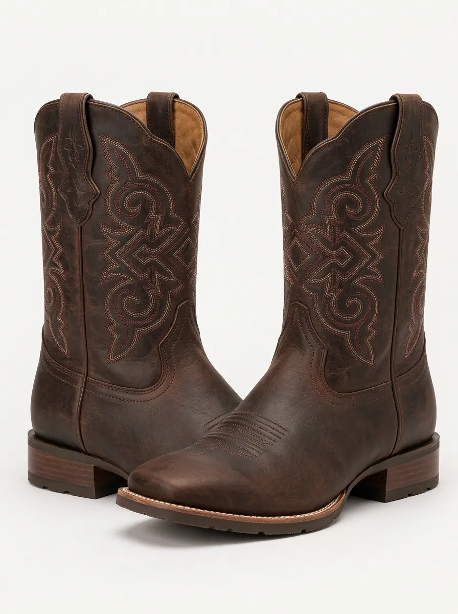 Men's Red Leather Cowboy Boots with Subtle Contrast