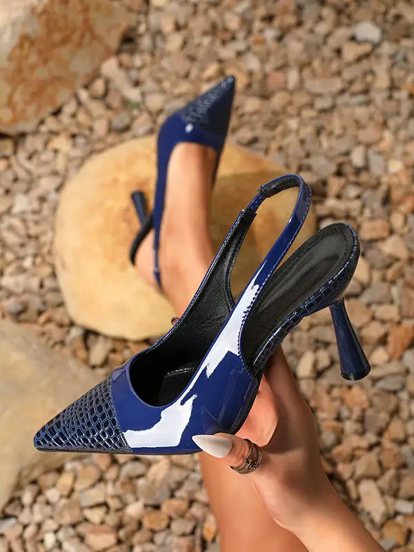 Pointed-Toe Panel Detail Slide Heeled Sandals