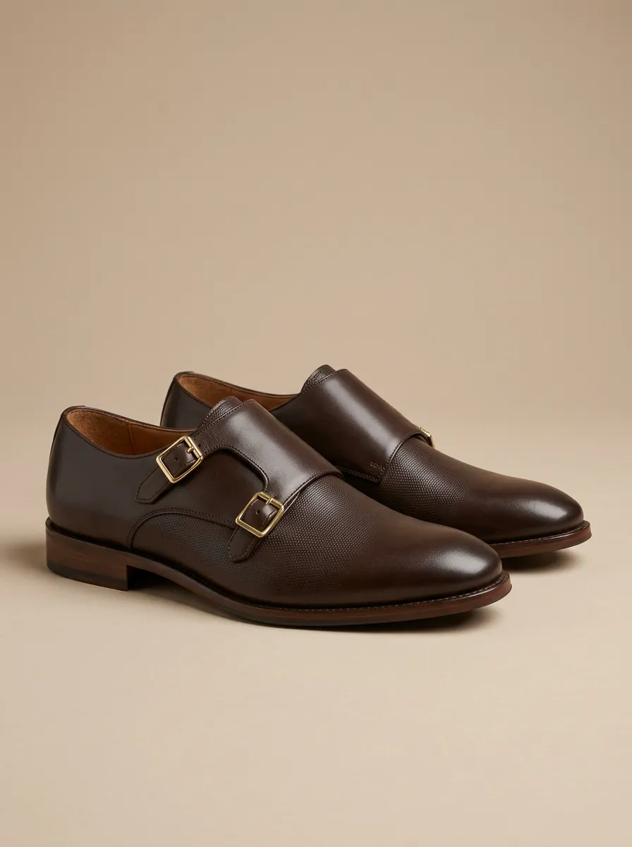 Men's Everyday Business Formal Textured Double Monk Strap Leather Shoes