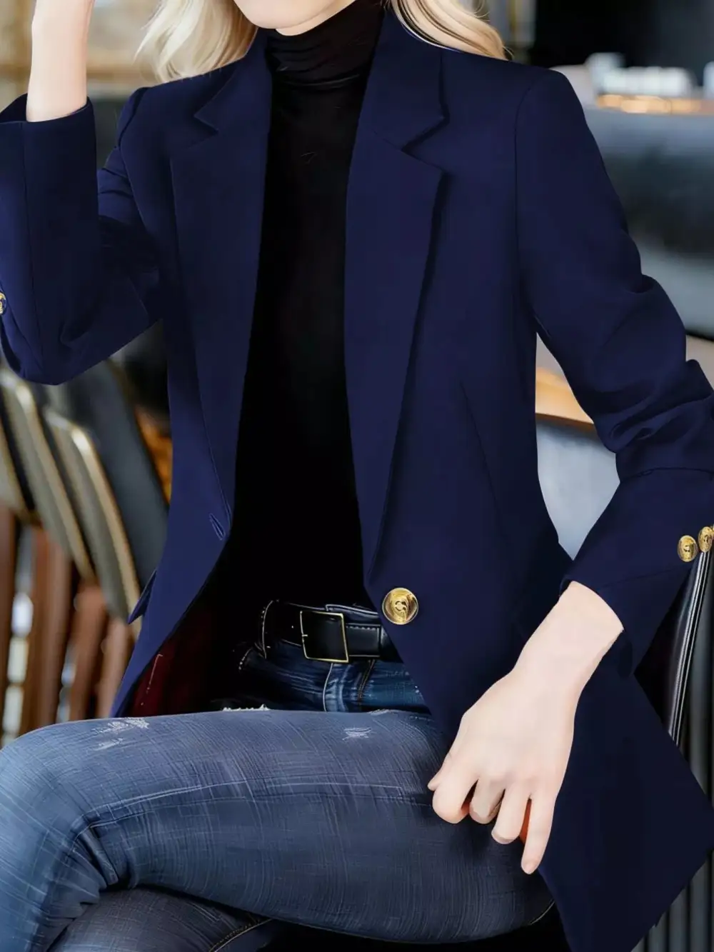 Refined Single-Button Lapel-Collar Blazer