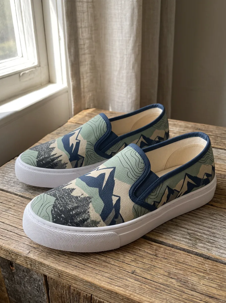 Men's Nature Hiking Lover Mountain Forest Printed Canvas Shoes