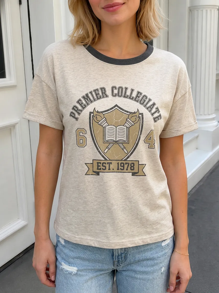 Women's Collegiate Student Premier Shield Book Printed T-shirt