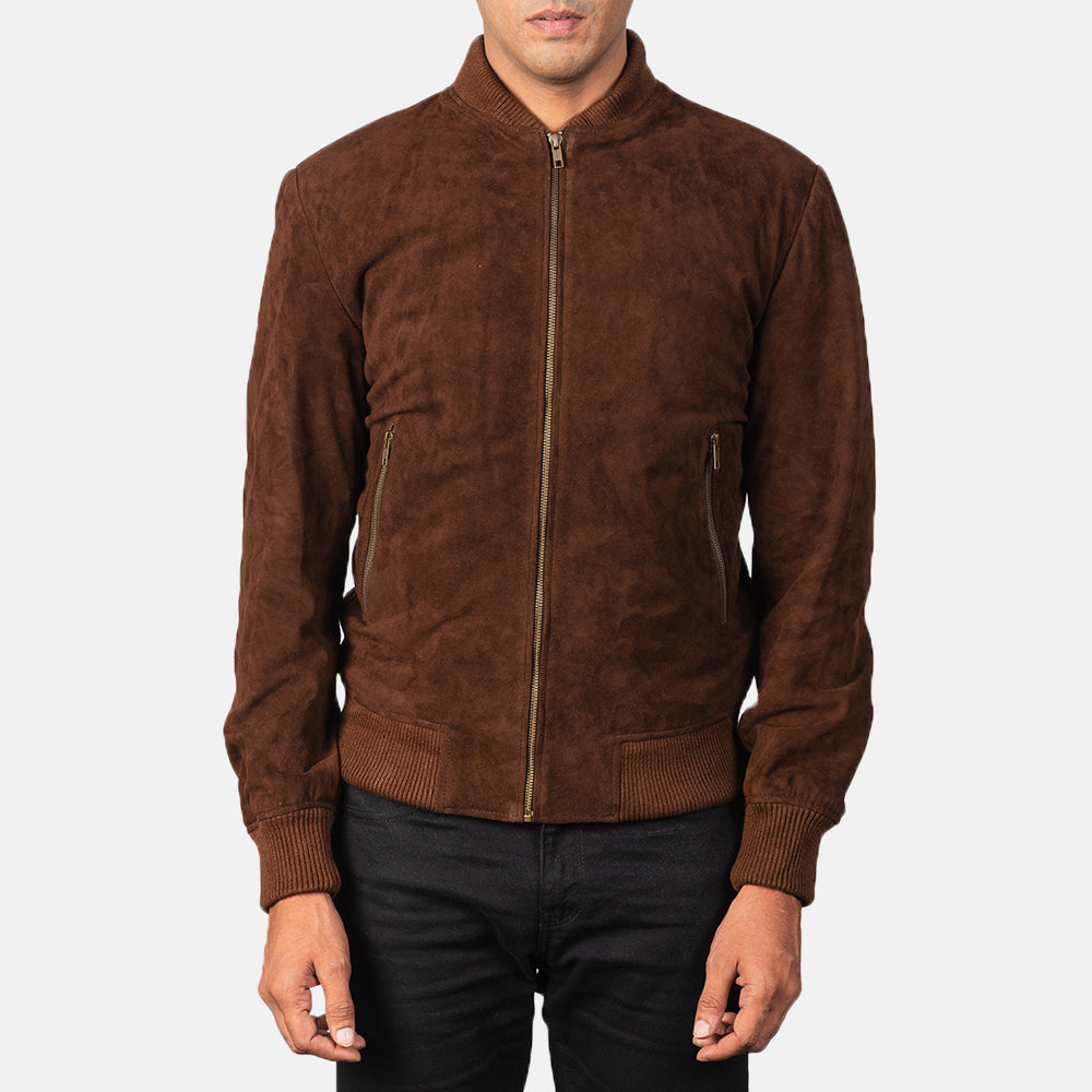 Men's Textured Bomber Suede Jacket