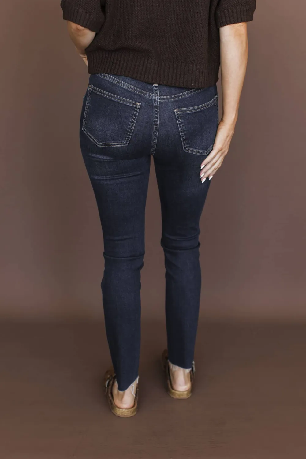 High-Rise Raw Hem Ankle Straight Leg Clean Finish Jeans