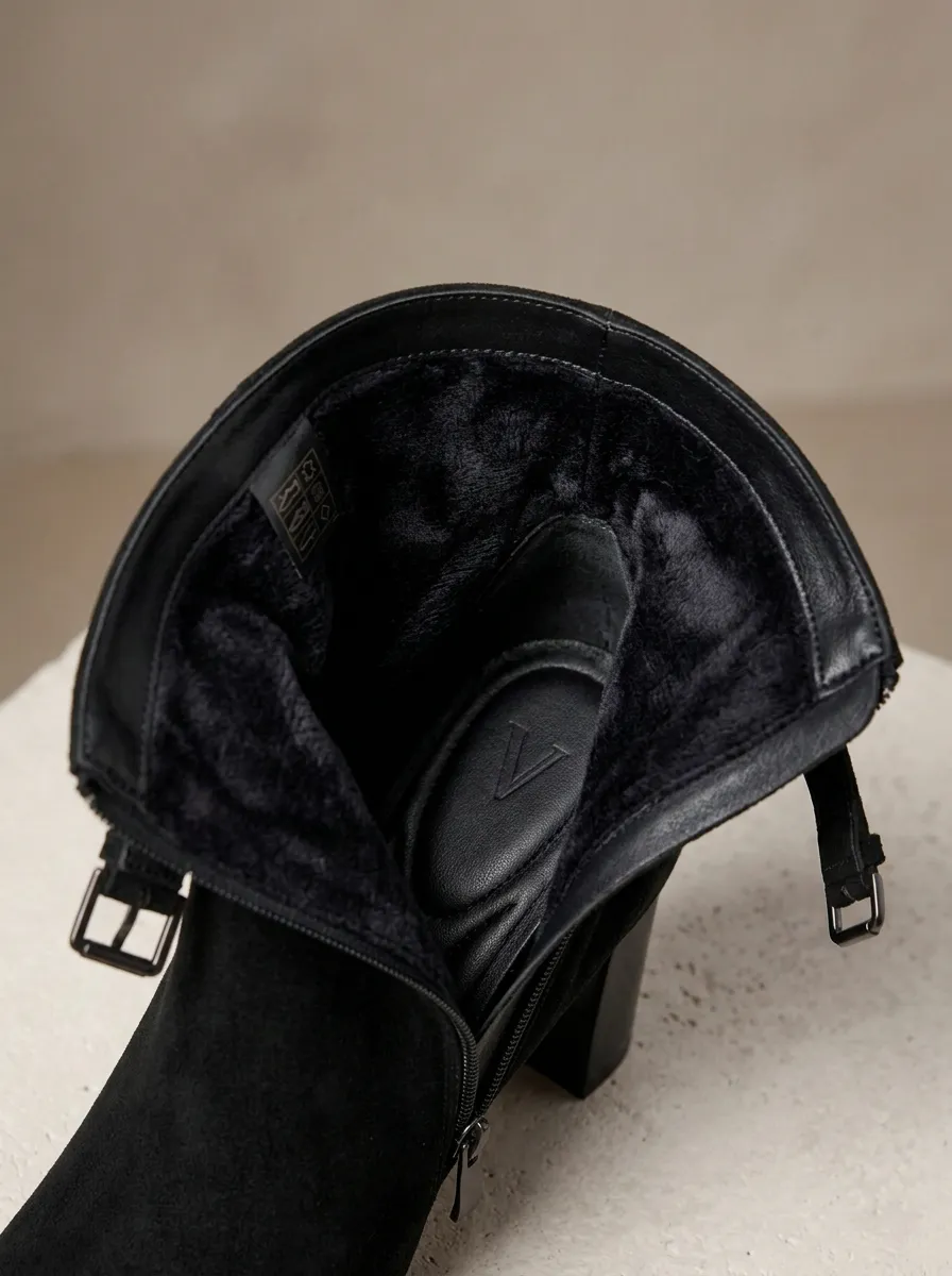 Buckle-Strap Buckle-Detail Suede-Look Women's High-Heel Ankle Boots