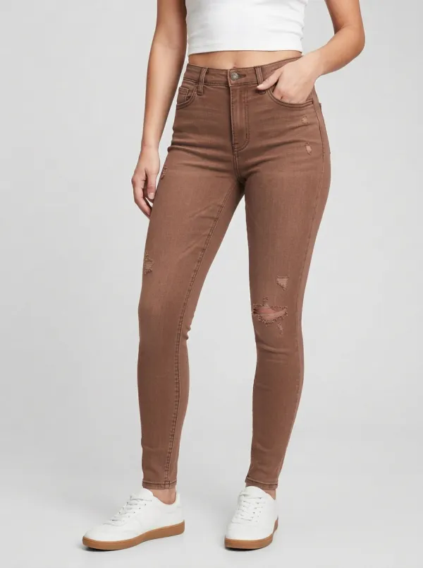 Women's High-Rise Distressed Blue-Wash Denim Slim Jeans