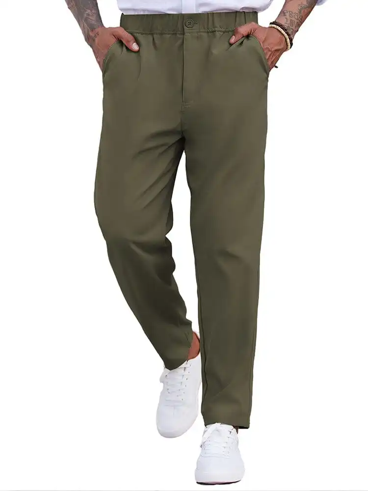 Simple Elastic Waist Slack Pants