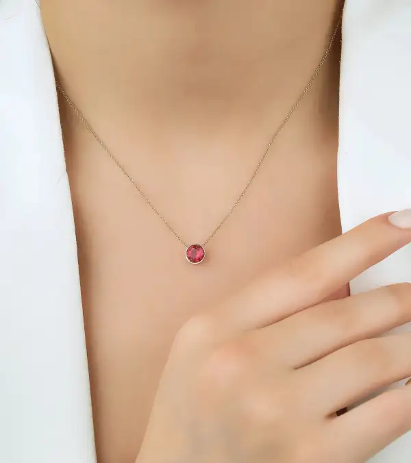 Bezel Set Ruby Solitaire Necklace