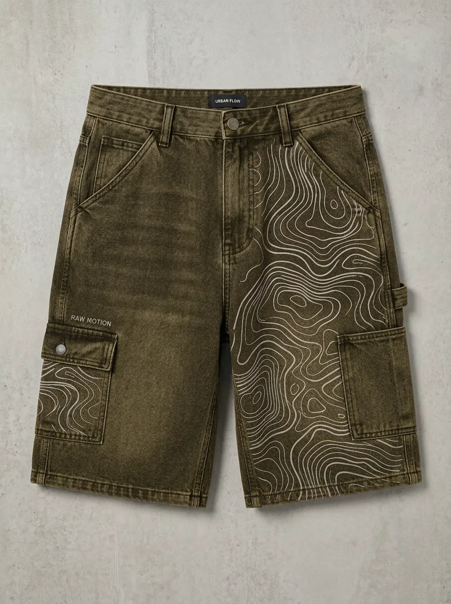 Casual Cargo Denim Topographic Men's Cargo Shorts
