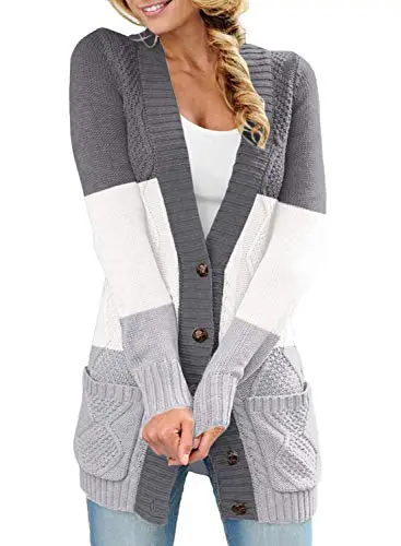 Women Open Front Cardigan Sweater Button Down Knit Sweater Coat