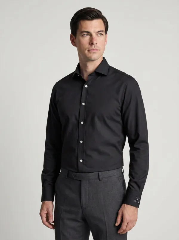 Men's Business Casual Non-Iron Cotton Triangle Logo Embroidered Shirt
