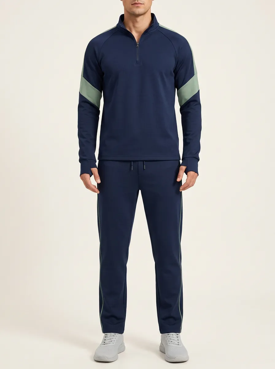 Men's Easygoing Quarter Zip Contrast Panel Tracksuit