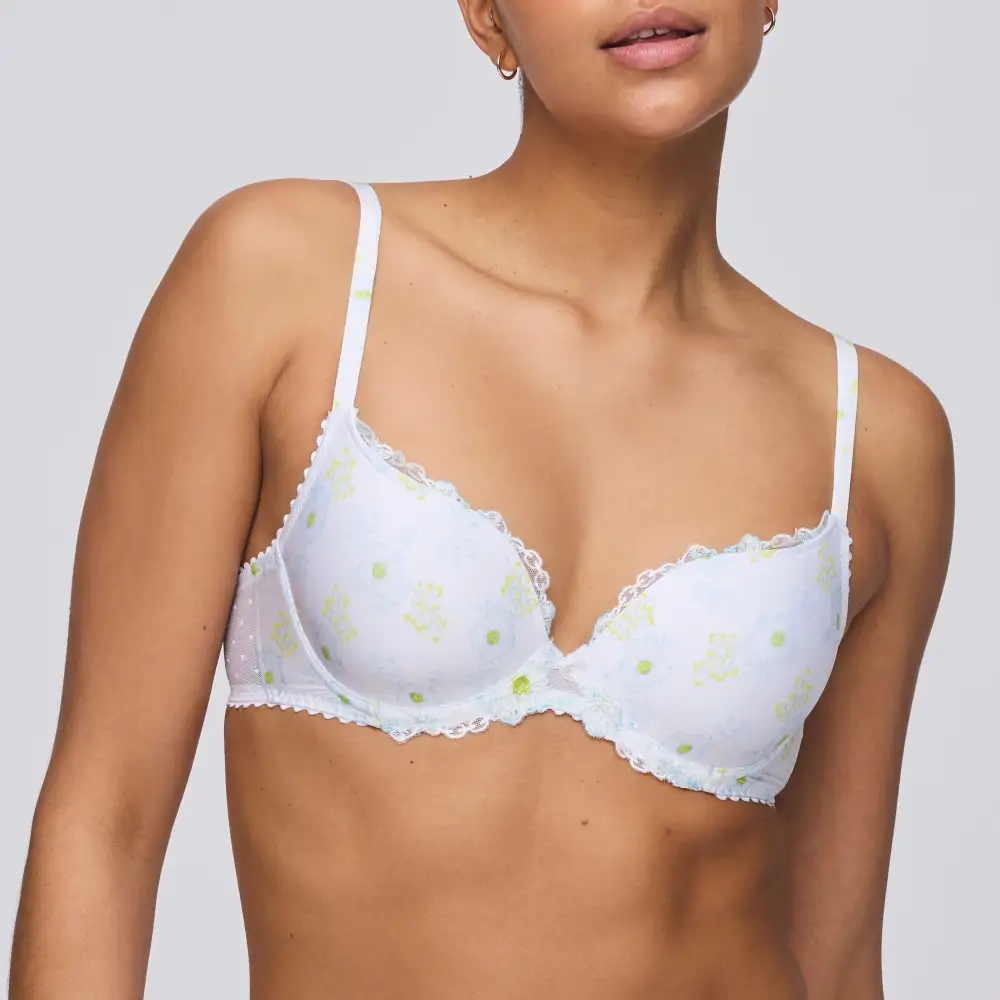 Women's Plunge Seamless Embroidery Mesh Microfiber Floral Detail Bra