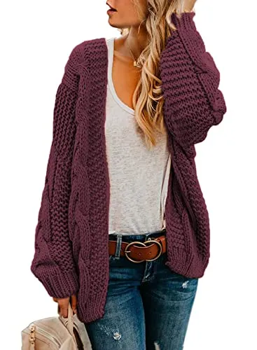 Womens Open Front Long Sleeve Chunky Knit Cardigan Sweaters Loose Outwear Coat