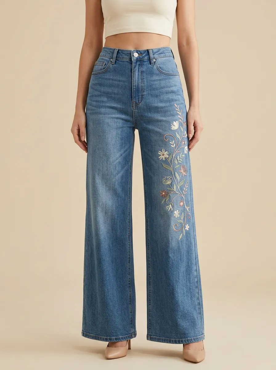 Women's Floral Hip-And-Thigh Embroidered Stretch Jeans