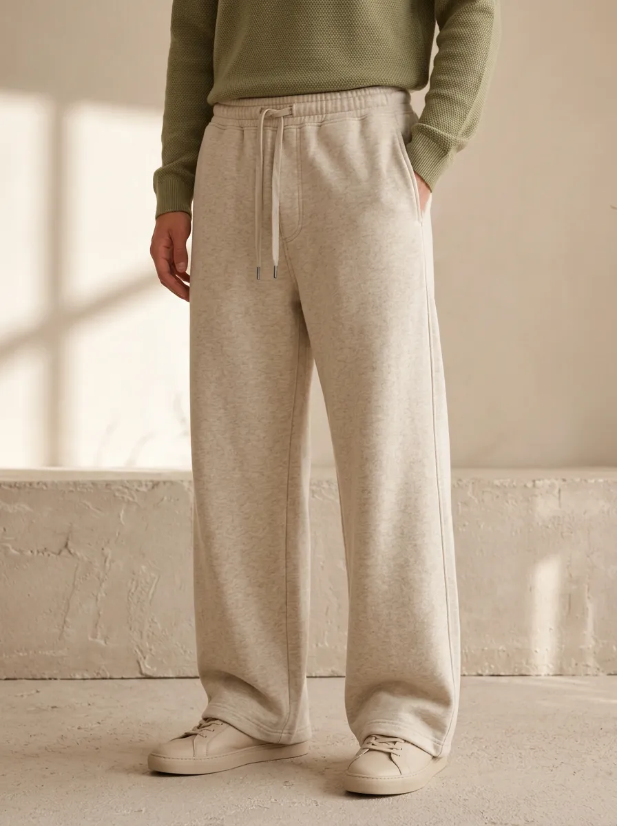 Unisex Heathered Clean-Line Wide-Leg Track Pants