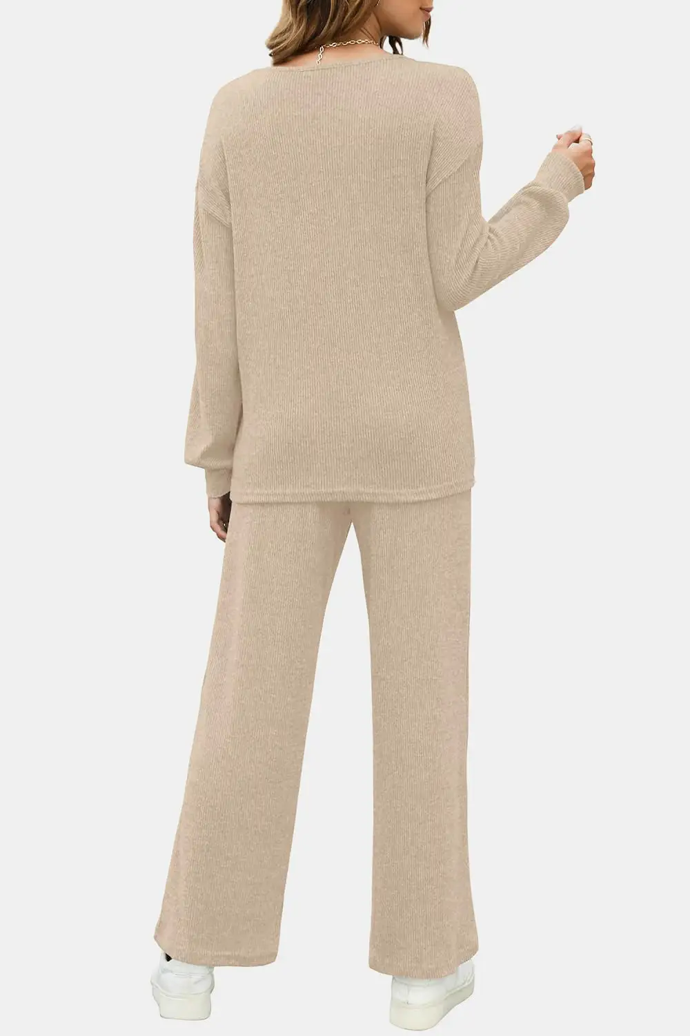 Stretch Round Neck Long Sleeve Top And Pants Set