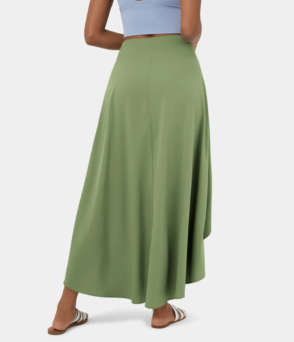 Breezeful High Waisted High Low Ruffle 2-in-1 Flowy Quick Dry Casual Regular Maxi Skirt