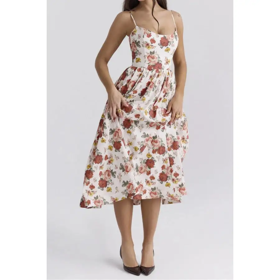 Modern Print Spaghetti Strap Midi Dress