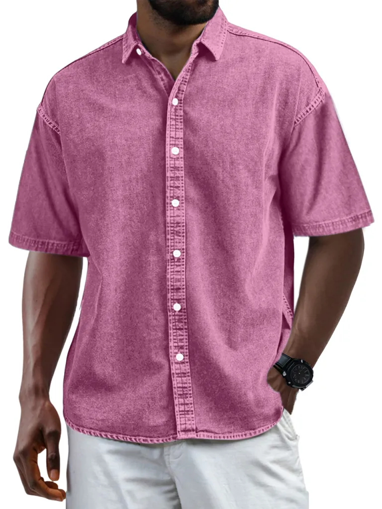 Short Sleeve Camp Collar Button Front Shirt