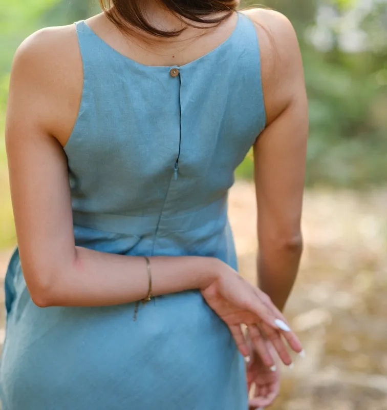 Aqua Linen Cutaway Maxi Dress