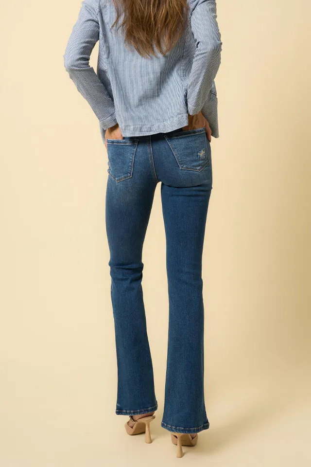 Women's High Rise Distressed Flare Comfort Stretch Denim Jeans